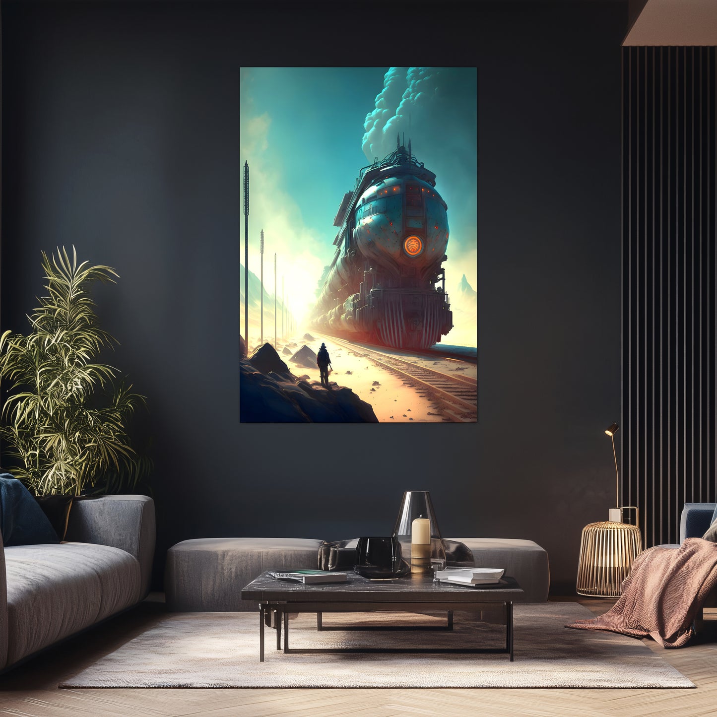 Wasteland Train Poster – Dunestorm Thunderwaker | Awe-Inspiring Wall Art for Sci-Fi & Fantasy Train Enthusiasts | Unique and Exclusive Artwork