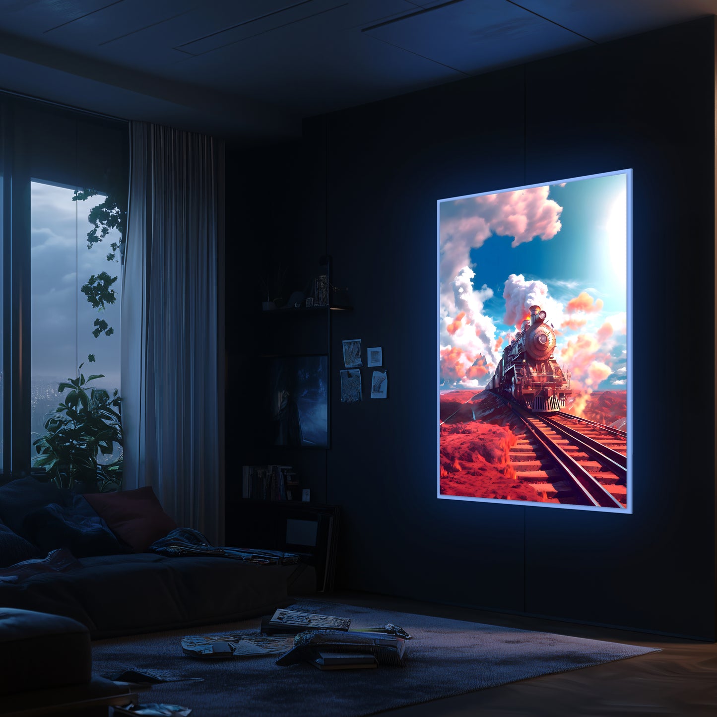 Steampunk Train Poster – Sunfire Skyliner | Awe-Inspiring Wall Art for Sci-Fi & Fantasy Train Enthusiasts | Unique and Exclusive Artwork