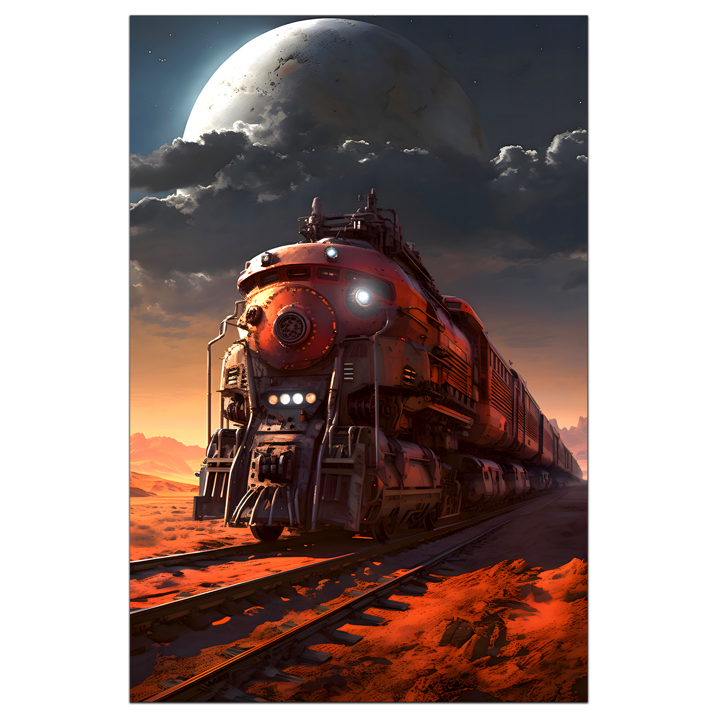 Wasteland Train Poster – Iron Wanderer | Awe-Inspiring Wall Art for Sci-Fi & Fantasy Train Enthusiasts | Unique and Exclusive Artwork