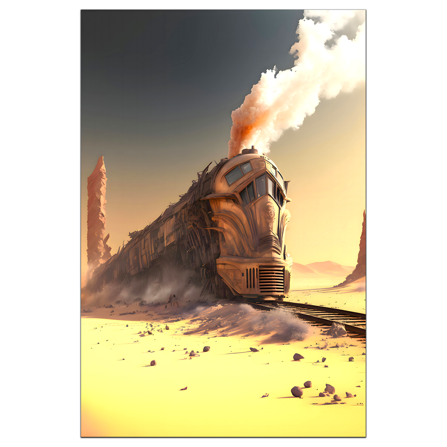 Wasteland Train Poster – The Sandpiercer | Awe-Inspiring Wall Art for Sci-Fi & Fantasy Train Enthusiasts | Unique and Exclusive Artwork