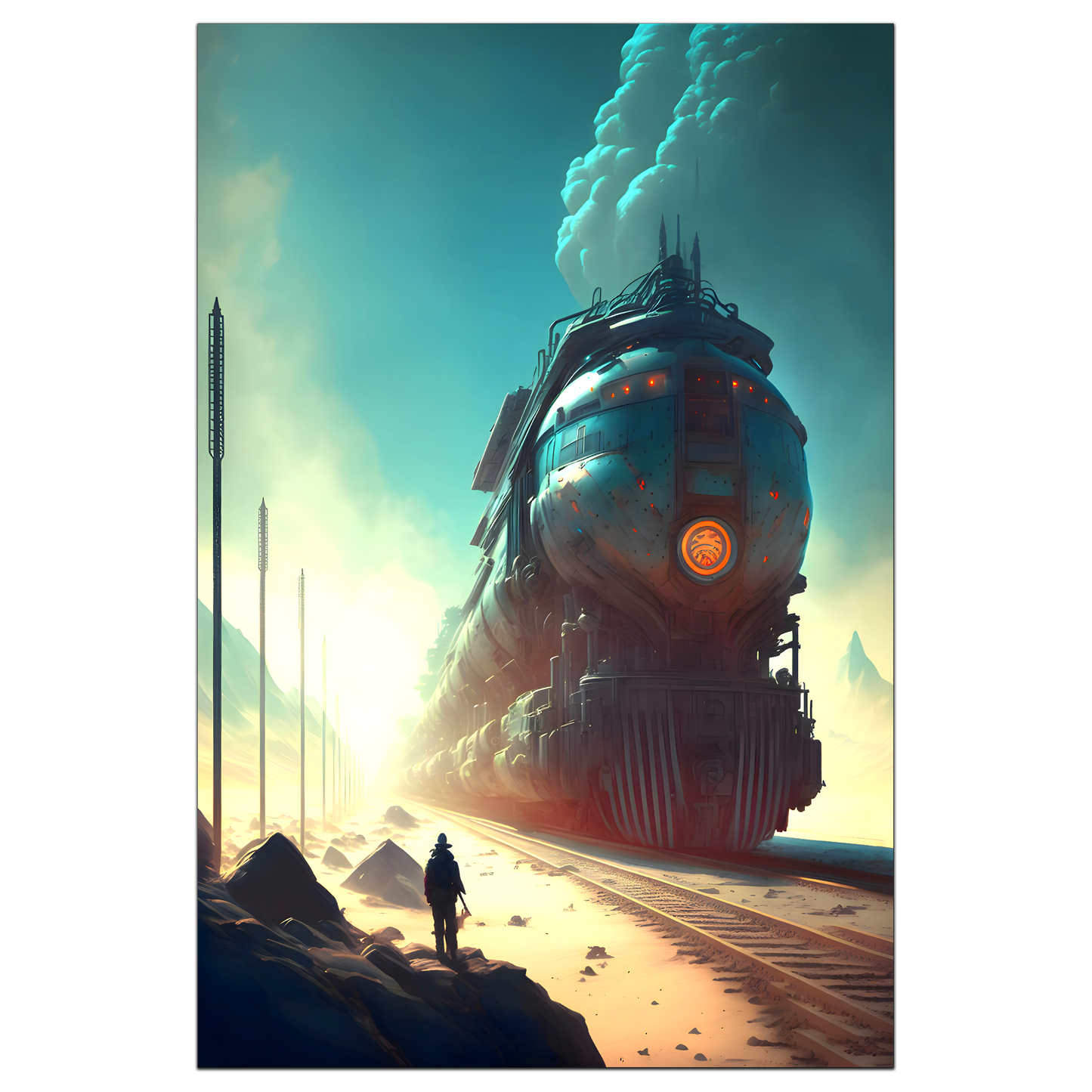 Wasteland Train Poster – Dunestorm Thunderwaker | Awe-Inspiring Wall Art for Sci-Fi & Fantasy Train Enthusiasts | Unique and Exclusive Artwork