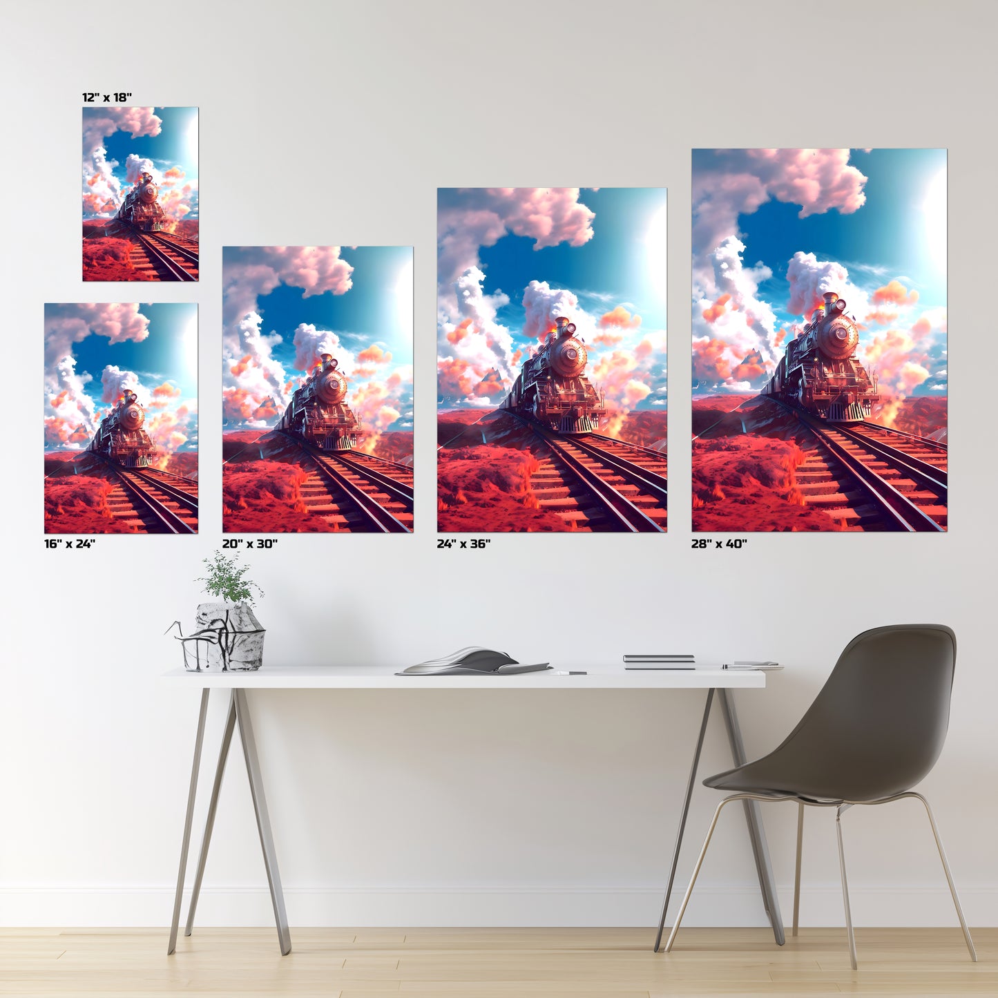 Steampunk Train Poster – Sunfire Skyliner | Awe-Inspiring Wall Art for Sci-Fi & Fantasy Train Enthusiasts | Unique and Exclusive Artwork