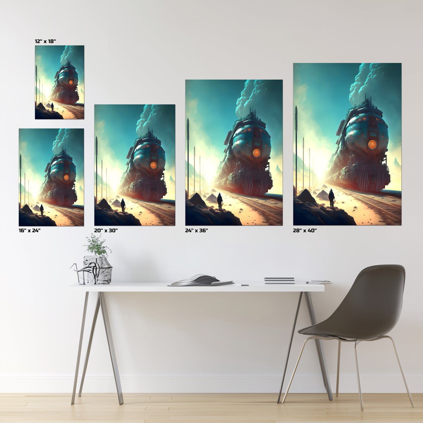 Wasteland Train Poster – Dunestorm Thunderwaker | Awe-Inspiring Wall Art for Sci-Fi & Fantasy Train Enthusiasts | Unique and Exclusive Artwork