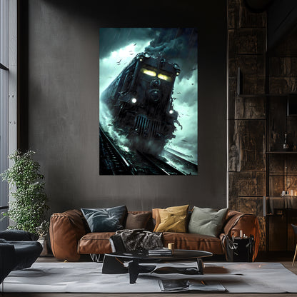 Zombie Train Poster – The Grim Hauler | Awe-Inspiring Wall Art for Sci-Fi & Fantasy Train Enthusiasts | Unique and Exclusive Artwork