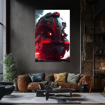 Dystopia Train Poster – Redstorm Vanguard | Awe-Inspiring Wall Art for Sci-Fi & Fantasy Train Enthusiasts | Unique and Exclusive Artwork