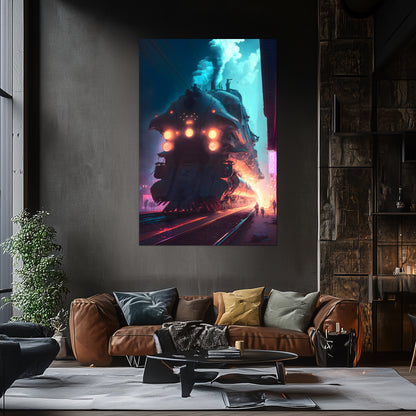 Cyberpunk Train Poster – Chromeshell Nightcrawler | Awe-Inspiring Wall Art for Sci-Fi & Fantasy Train Enthusiasts | Unique and Exclusive Artwork