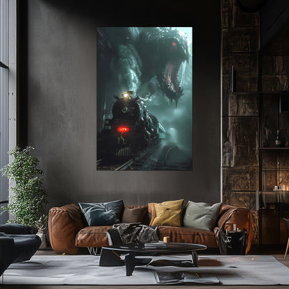 Fantasy Train Poster – Dragonbane Express | Awe-Inspiring Wall Art for Sci-Fi & Fantasy Train Enthusiasts | Unique and Exclusive Artwork