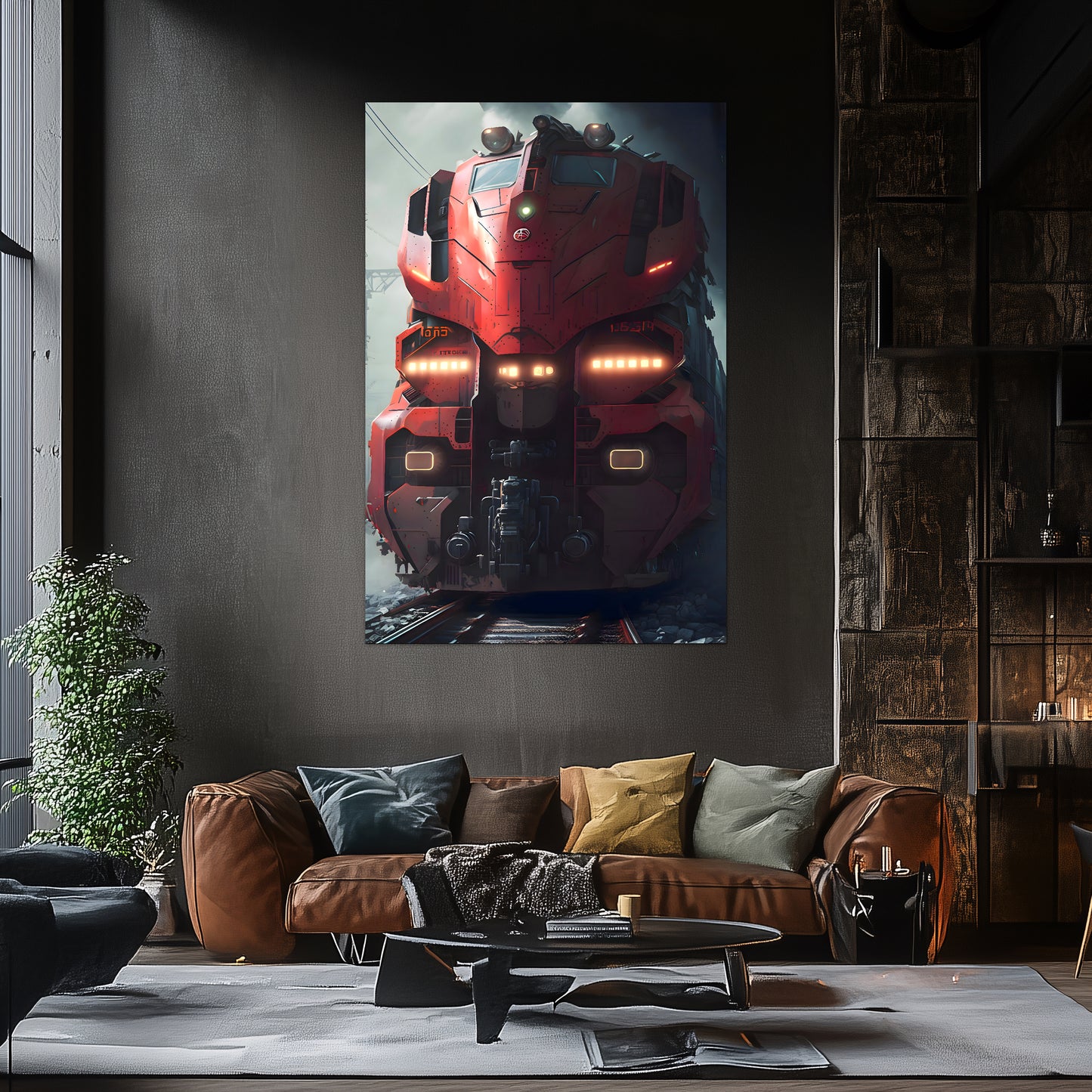 Diesel Train Poster – Crimson Thunderclad | Awe-Inspiring Wall Art for Sci-Fi & Fantasy Train Enthusiasts | Unique and Exclusive Artwork