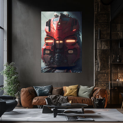 Diesel Train Poster – Crimson Thunderclad | Awe-Inspiring Wall Art for Sci-Fi & Fantasy Train Enthusiasts | Unique and Exclusive Artwork