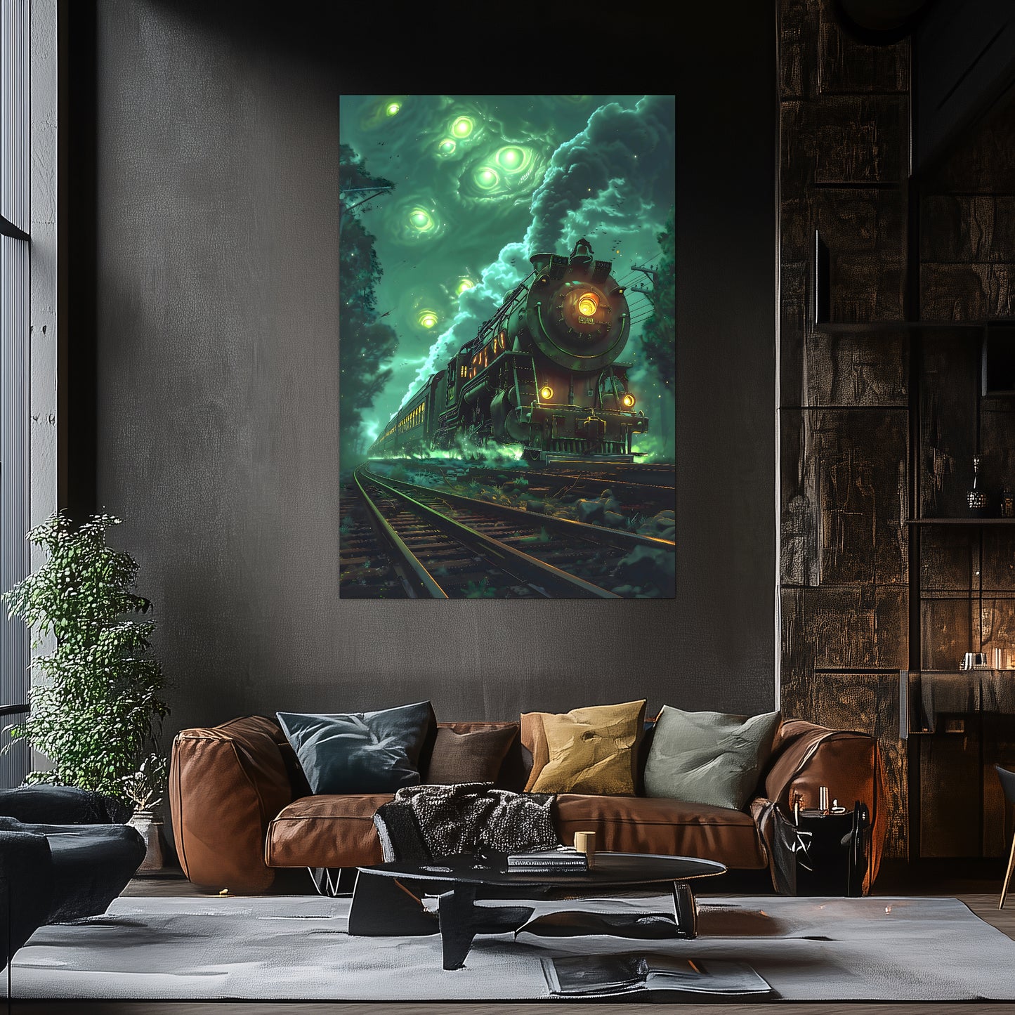 Fantasy Train Poster – The Emerald Phantom | Awe-Inspiring Wall Art for Sci-Fi & Fantasy Train Enthusiasts | Unique and Exclusive Artwork