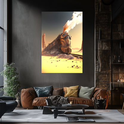 Wasteland Train Poster – The Sandpiercer | Awe-Inspiring Wall Art for Sci-Fi & Fantasy Train Enthusiasts | Unique and Exclusive Artwork