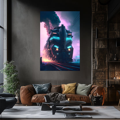 Cyberpunk Train Poster – Neon Hauler | Awe-Inspiring Wall Art for Sci-Fi & Fantasy Train Enthusiasts | Unique and Exclusive Artwork