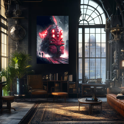 Wasteland Train Poster – Crimson Maelstrom | Awe-Inspiring Wall Art for Sci-Fi & Fantasy Train Enthusiasts | Unique and Exclusive Artwork