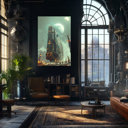 Dystopia Train Poster – The Moonbringer | Awe-Inspiring Wall Art for Sci-Fi & Fantasy Train Enthusiasts | Unique and Exclusive Artwork