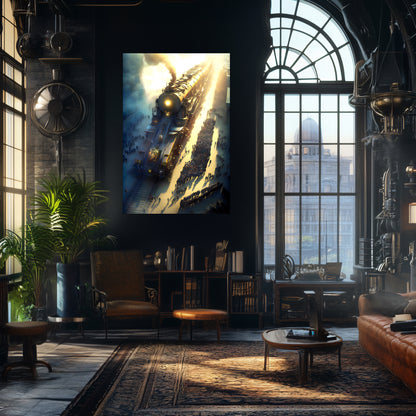 Steampunk Train Poster – Behemoth Boy | Awe-Inspiring Wall Art for Sci-Fi & Fantasy Train Enthusiasts | Unique and Exclusive Artwork