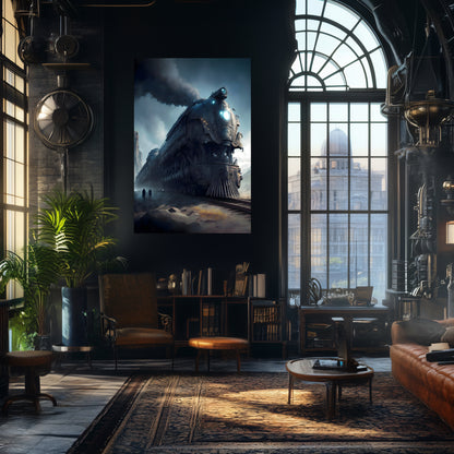 Dystopia Train Poster – Titanforge Paladin | Awe-Inspiring Wall Art for Sci-Fi & Fantasy Train Enthusiasts | Unique and Exclusive Artwork