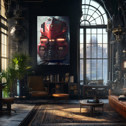 Diesel Train Poster – Crimson Thunderclad | Awe-Inspiring Wall Art for Sci-Fi & Fantasy Train Enthusiasts | Unique and Exclusive Artwork