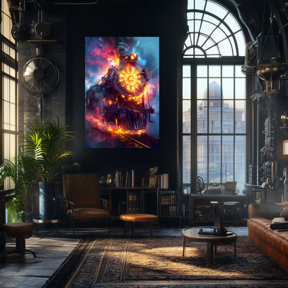 Steampunk Train Poster – Eternal Engine | Awe-Inspiring Wall Art for Sci-Fi & Fantasy Train Enthusiasts | Unique and Exclusive Artwork