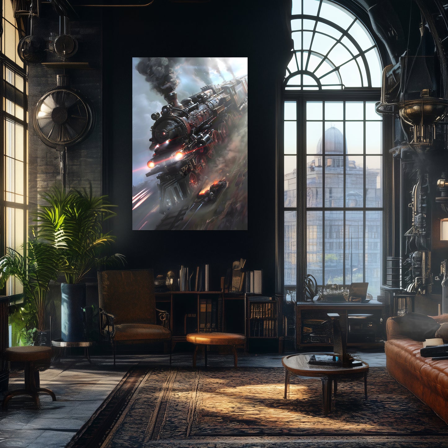 Steampunk Train Poster – Blitzfire Express | Awe-Inspiring Wall Art for Sci-Fi & Fantasy Train Enthusiasts | Unique and Exclusive Artwork
