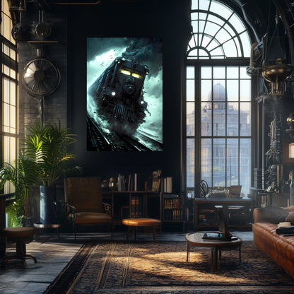 Zombie Train Poster – The Grim Hauler | Awe-Inspiring Wall Art for Sci-Fi & Fantasy Train Enthusiasts | Unique and Exclusive Artwork