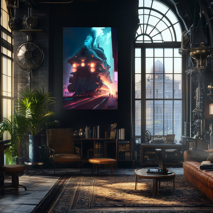 Cyberpunk Train Poster – Chromeshell Nightcrawler | Awe-Inspiring Wall Art for Sci-Fi & Fantasy Train Enthusiasts | Unique and Exclusive Artwork