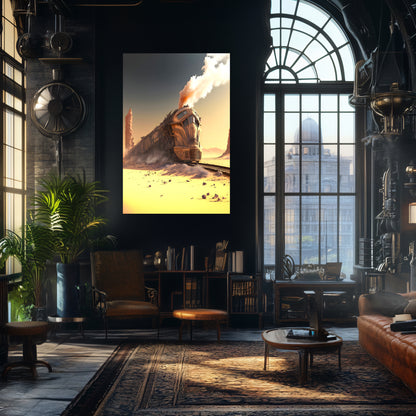 Wasteland Train Poster – The Sandpiercer | Awe-Inspiring Wall Art for Sci-Fi & Fantasy Train Enthusiasts | Unique and Exclusive Artwork