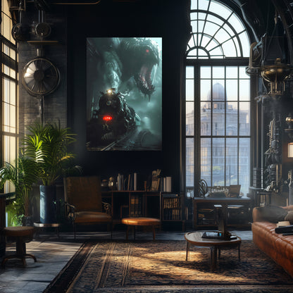 Fantasy Train Poster – Dragonbane Express | Awe-Inspiring Wall Art for Sci-Fi & Fantasy Train Enthusiasts | Unique and Exclusive Artwork