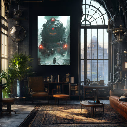 Dystopia Train Poster – Iron Predator | Awe-Inspiring Wall Art for Sci-Fi & Fantasy Train Enthusiasts | Unique and Exclusive Artwork