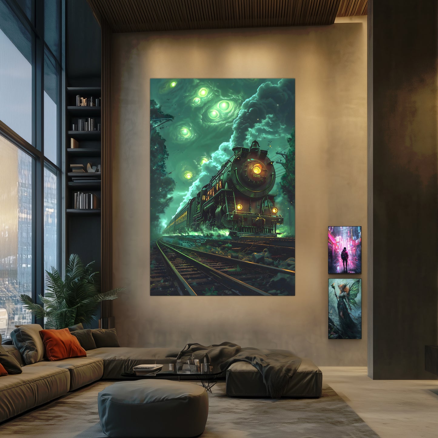 Fantasy Train Poster – The Emerald Phantom | Awe-Inspiring Wall Art for Sci-Fi & Fantasy Train Enthusiasts | Unique and Exclusive Artwork