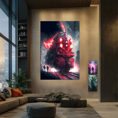 Wasteland Train Poster – Crimson Maelstrom | Awe-Inspiring Wall Art for Sci-Fi & Fantasy Train Enthusiasts | Unique and Exclusive Artwork