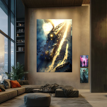 Steampunk Train Poster – Behemoth Boy | Awe-Inspiring Wall Art for Sci-Fi & Fantasy Train Enthusiasts | Unique and Exclusive Artwork