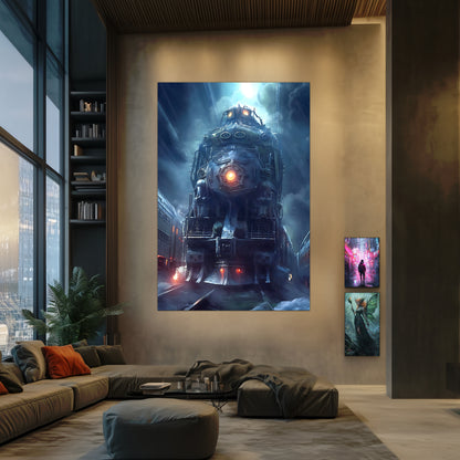 Post-Apocalyptic Train Poster – Winterborn Thunderheart | Awe-Inspiring Wall Art for Sci-Fi & Fantasy Train Enthusiasts | Unique and Exclusive Artwork