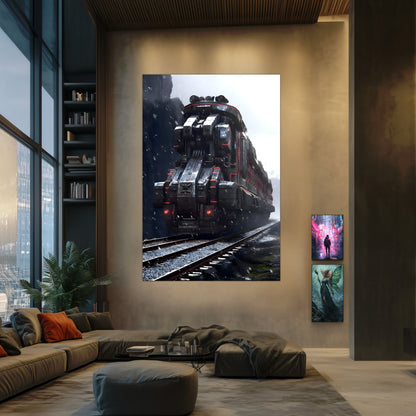 Dystopia Train Poster – Ironridge Bastion | Awe-Inspiring Wall Art for Sci-Fi & Fantasy Train Enthusiasts | Unique and Exclusive Artwork