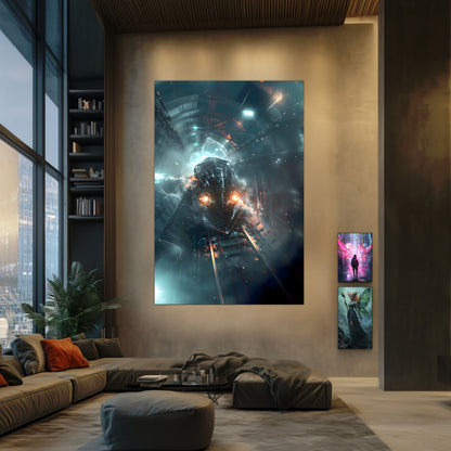 Cyberpunk Train Poster – Nightblade Crusader | Awe-Inspiring Wall Art for Sci-Fi & Fantasy Train Enthusiasts | Unique and Exclusive Artwork