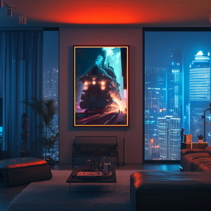 Cyberpunk Train Poster – Chromeshell Nightcrawler | Awe-Inspiring Wall Art for Sci-Fi & Fantasy Train Enthusiasts | Unique and Exclusive Artwork