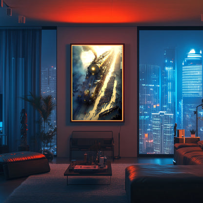 Steampunk Train Poster – Behemoth Boy | Awe-Inspiring Wall Art for Sci-Fi & Fantasy Train Enthusiasts | Unique and Exclusive Artwork