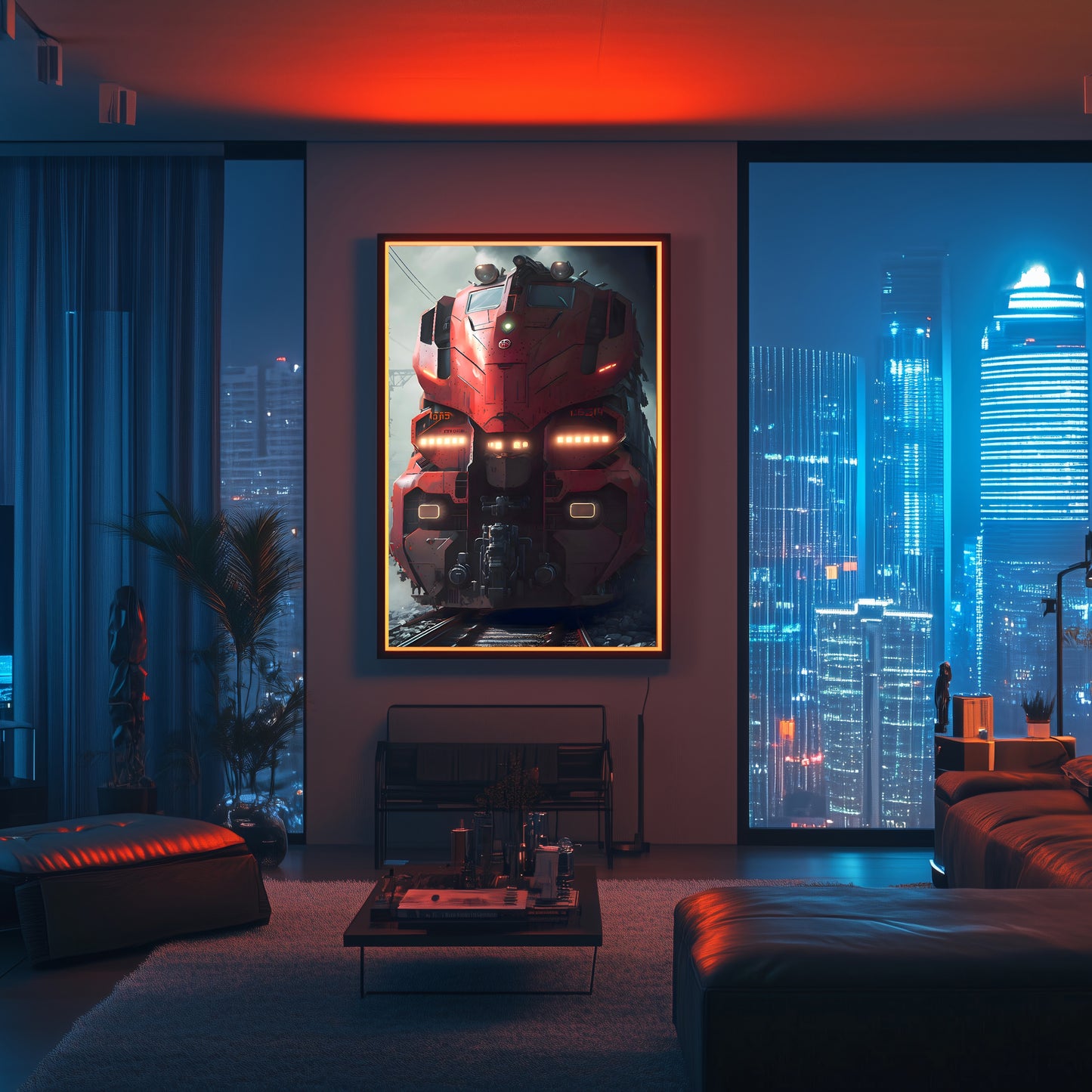 Diesel Train Poster – Crimson Thunderclad | Awe-Inspiring Wall Art for Sci-Fi & Fantasy Train Enthusiasts | Unique and Exclusive Artwork