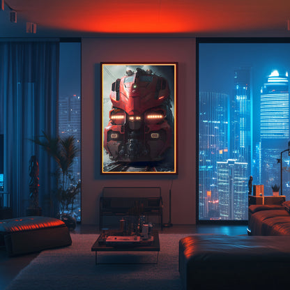 Diesel Train Poster – Crimson Thunderclad | Awe-Inspiring Wall Art for Sci-Fi & Fantasy Train Enthusiasts | Unique and Exclusive Artwork