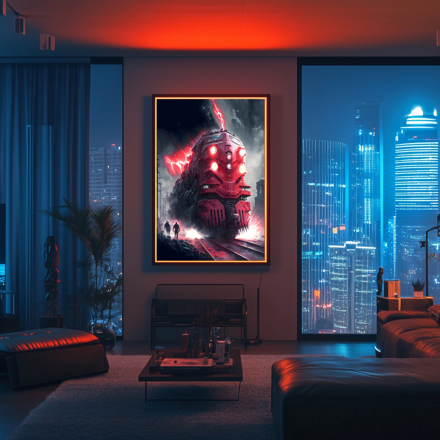 Wasteland Train Poster – Crimson Maelstrom | Awe-Inspiring Wall Art for Sci-Fi & Fantasy Train Enthusiasts | Unique and Exclusive Artwork