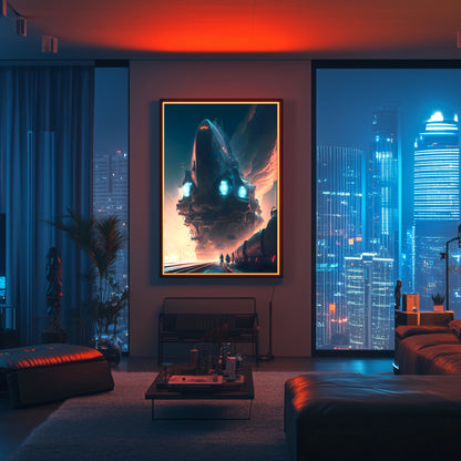 Cyberpunk Train Poster – Hyperion Elysian Metrocore | Awe-Inspiring Wall Art for Sci-Fi & Fantasy Train Enthusiasts | Unique and Exclusive Artwork