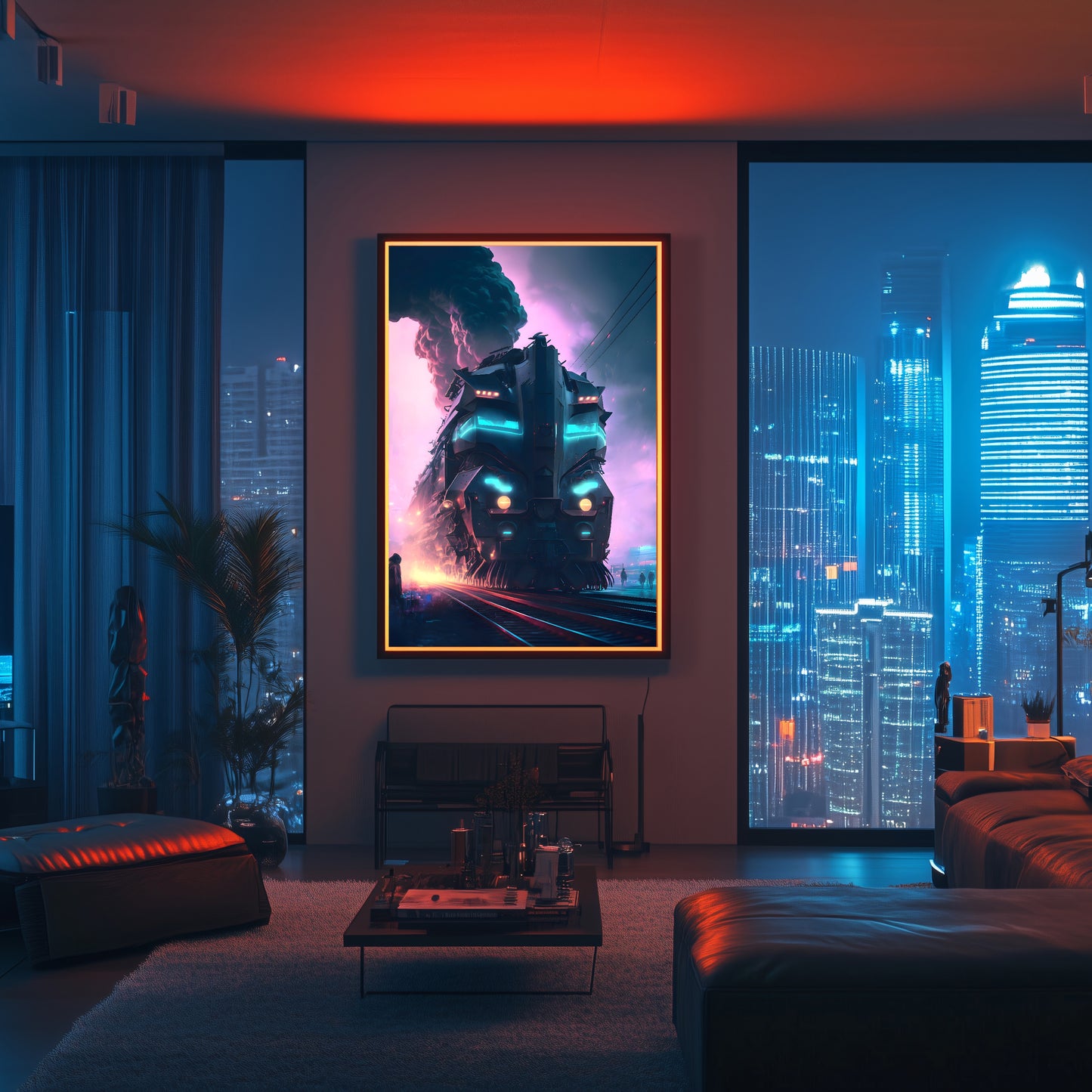 Cyberpunk Train Poster – Neon Hauler | Awe-Inspiring Wall Art for Sci-Fi & Fantasy Train Enthusiasts | Unique and Exclusive Artwork