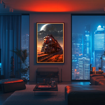 Wasteland Train Poster – Iron Wanderer | Awe-Inspiring Wall Art for Sci-Fi & Fantasy Train Enthusiasts | Unique and Exclusive Artwork