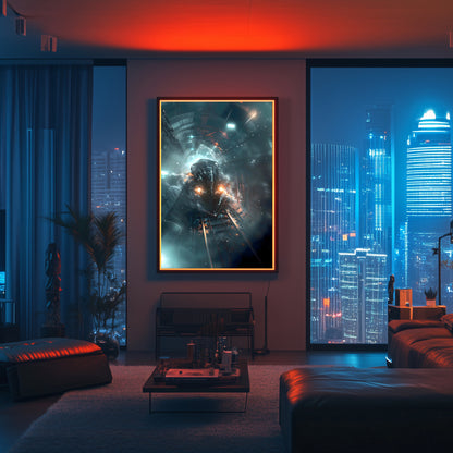 Cyberpunk Train Poster – Nightblade Crusader | Awe-Inspiring Wall Art for Sci-Fi & Fantasy Train Enthusiasts | Unique and Exclusive Artwork