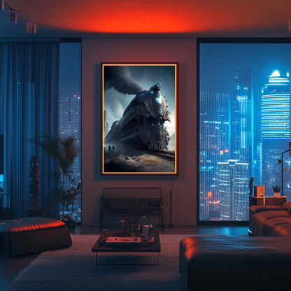 Dystopia Train Poster – Titanforge Paladin | Awe-Inspiring Wall Art for Sci-Fi & Fantasy Train Enthusiasts | Unique and Exclusive Artwork