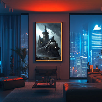Fantasy Train Poster – Darkmist Phantom | Awe-Inspiring Wall Art for Sci-Fi & Fantasy Train Enthusiasts | Unique and Exclusive Artwork