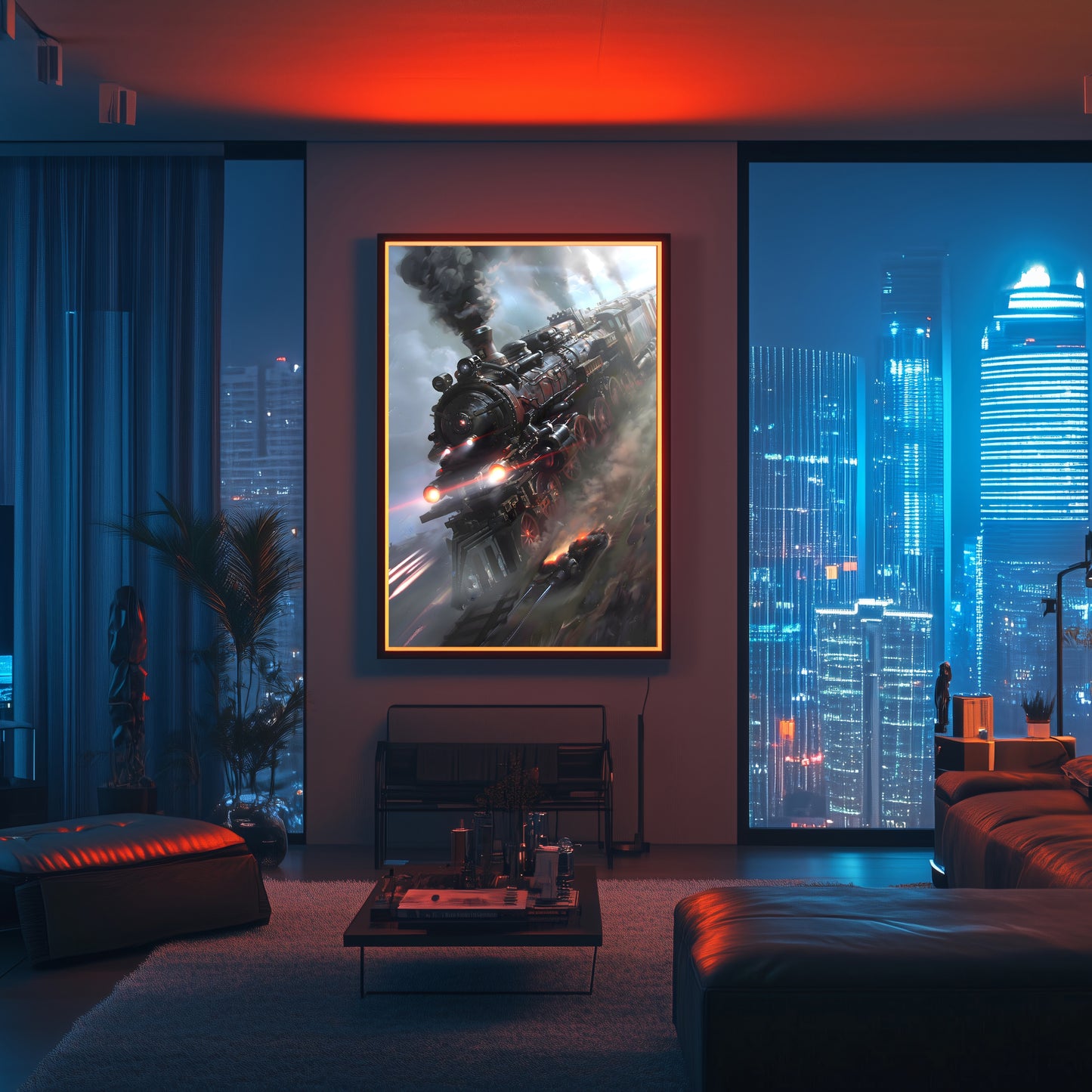 Steampunk Train Poster – Blitzfire Express | Awe-Inspiring Wall Art for Sci-Fi & Fantasy Train Enthusiasts | Unique and Exclusive Artwork