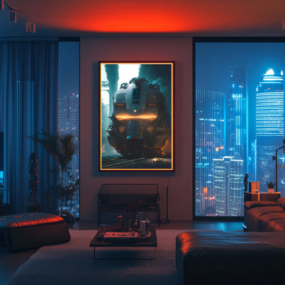 Cyberpunk Train Poster – Dreadpulse  Omnihauler | Awe-Inspiring Wall Art for Sci-Fi & Fantasy Train Enthusiasts | Unique and Exclusive Artwork