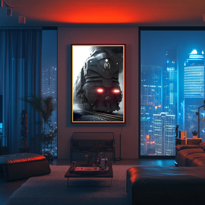 Dystopia Train Poster – Grimbringer Thunderclad | Awe-Inspiring Wall Art for Sci-Fi & Fantasy Train Enthusiasts | Unique and Exclusive Artwork