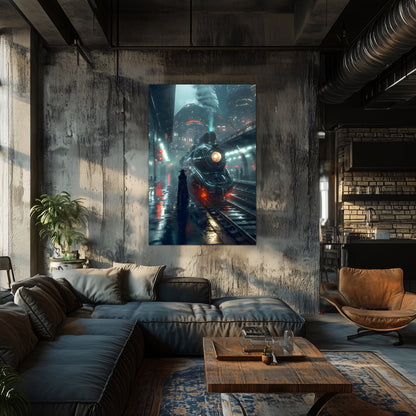 Dystopia Train Poster – Solarwind Express | Awe-Inspiring Wall Art for Sci-Fi & Fantasy Train Enthusiasts | Unique and Exclusive Artwork