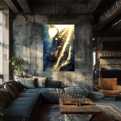 Steampunk Train Poster – Behemoth Boy | Awe-Inspiring Wall Art for Sci-Fi & Fantasy Train Enthusiasts | Unique and Exclusive Artwork